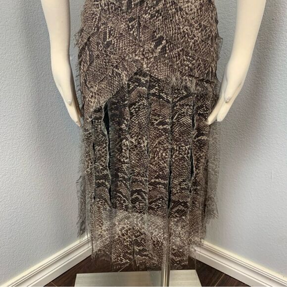 Celo Brown Flowy Raw Edge Snakeskin Print Ribbon Strip Dress M - Picture 4 of 14